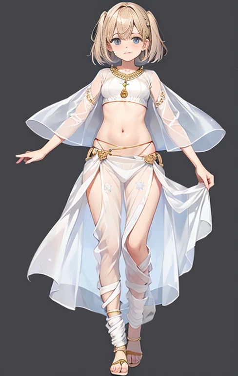 13 year old girl,Primitive tribes,Wearing gold and silver jewelry,bare feet,Brown skin,Southeast Asian girl,with black curled hair,Southeast Asian decorations,Southeast Asian peopleull body like,standing,Black colored eyes, rained heavily,pond side,grimy,overcast day