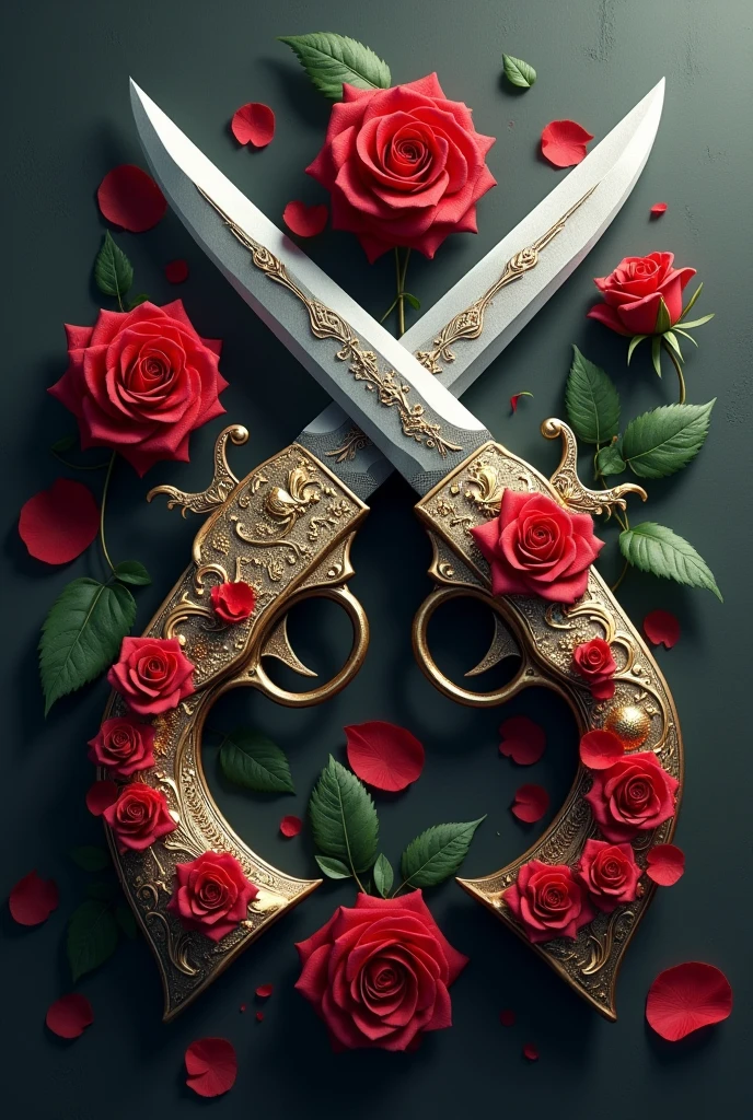 Buchcover,
weapons decorated with roses