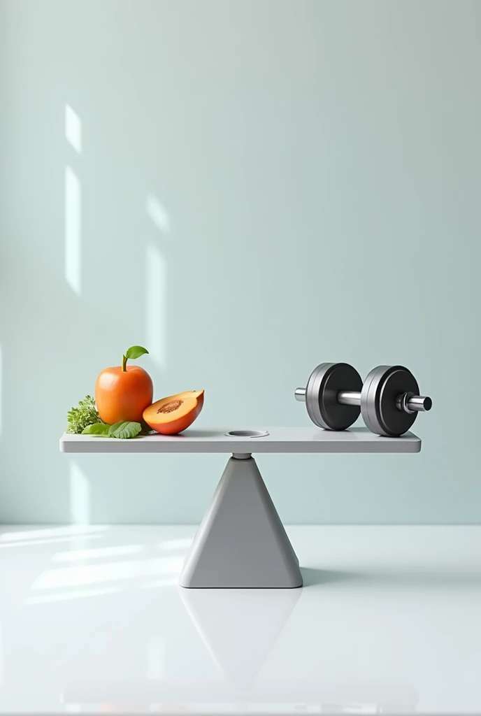 create a scale weighing a healthy food on one side and a gym weight on the other side