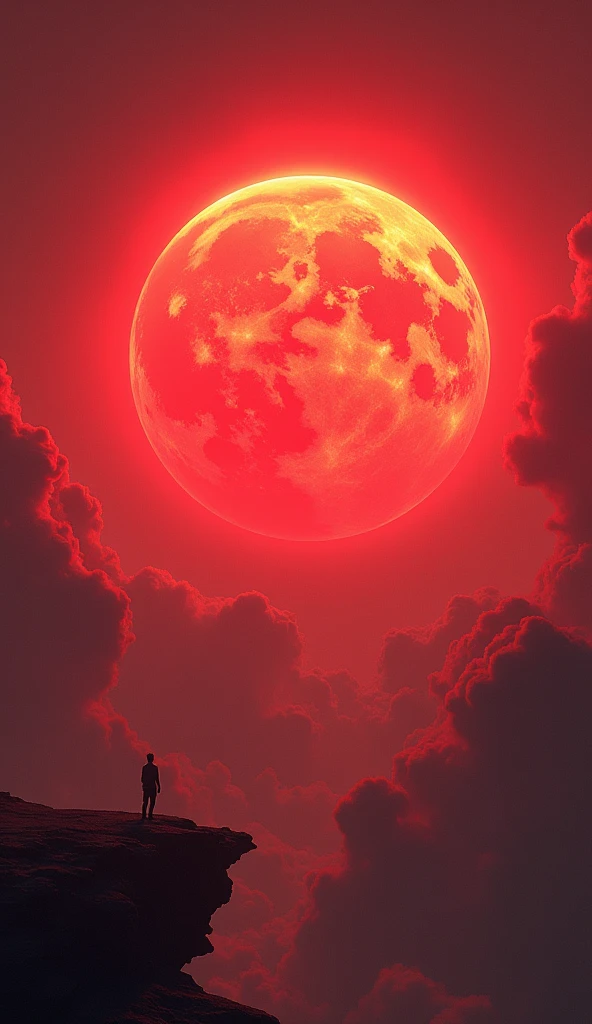 red sun in the sky in 3D