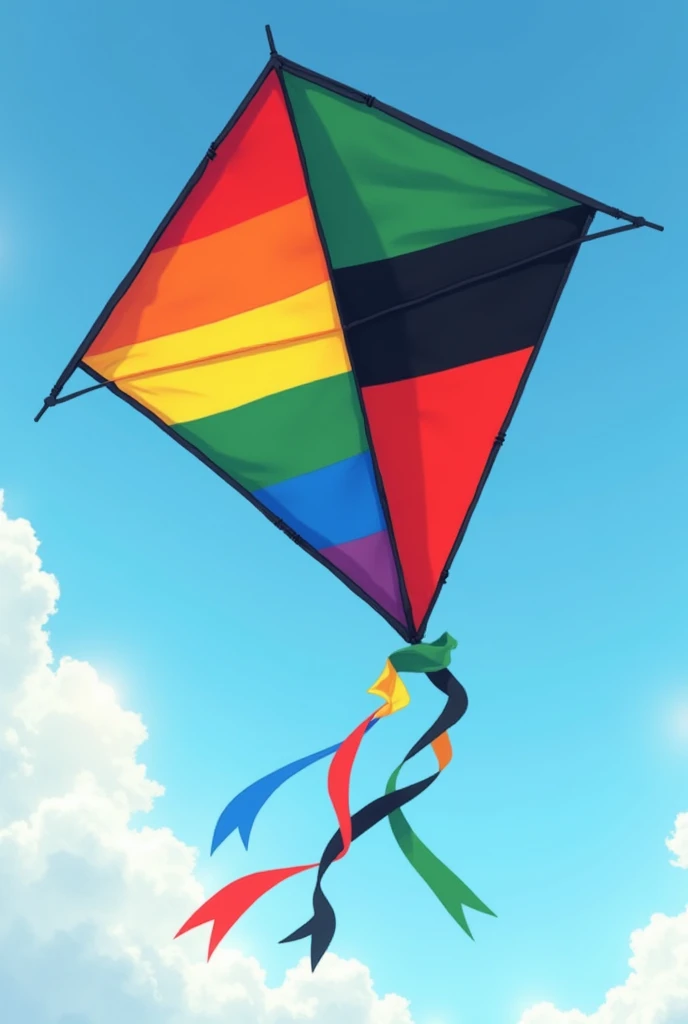 A kite where half is the flag of the LGBT community and the other half is the flag of the Afro-descendant community
