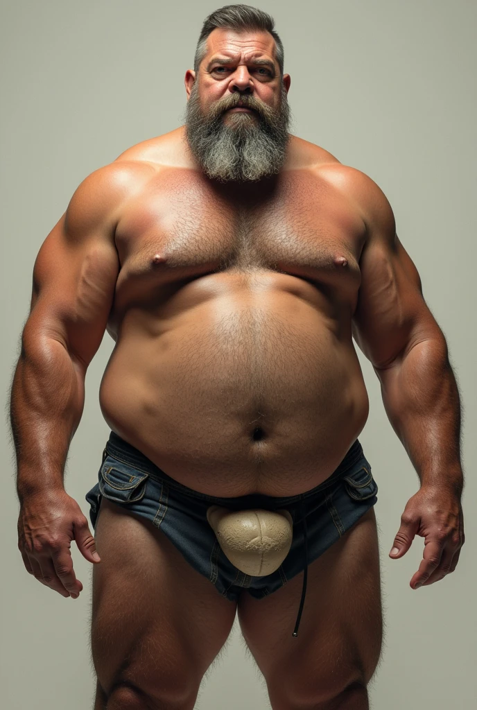 Naked muscular man age 50 with large penis and beard