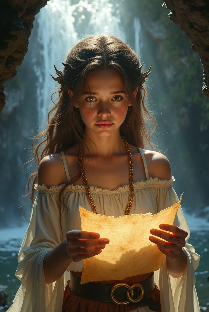 Princess Isabella found an old parchment hidden in a cave behind a waterfall that