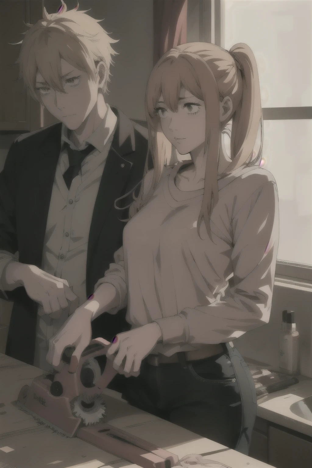 For the girl Power from the anime Chainsaw Man, a guy is having sex with her and he ejaculates a lot in her and she is happy
