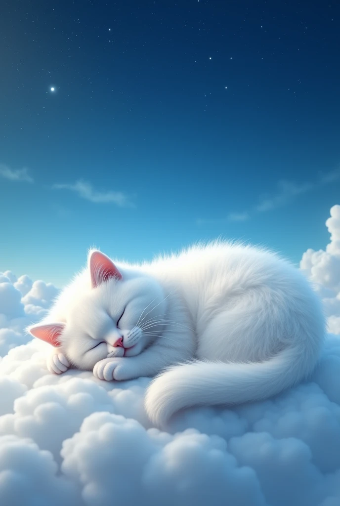 ((face perfect)), ((best qualityer)),ultra HD, 4K, wall-paper,	photography hight quality, portrait of white fluffy sleeping on cloud with ADDCOMM night sky, céu azul ADDROW
Gato dormindo tusun, tusuncub ADDROW Nuvens suaves, (white cloud:1.6)