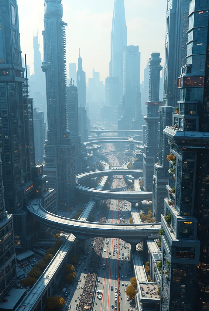 New digital age city thrives aerial view like a drone