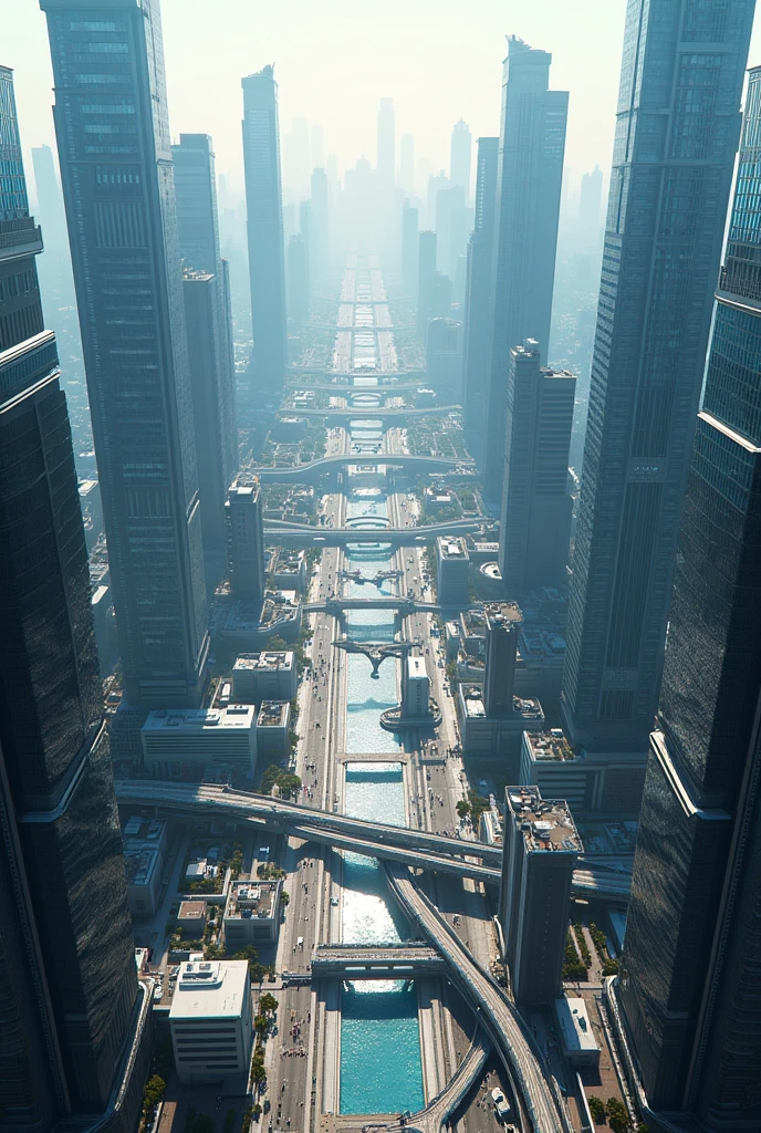 New digital age city thrives aerial view like a drone