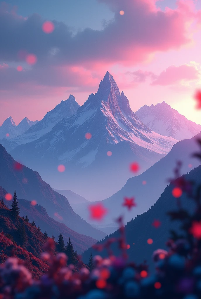 (photorealism:1.2), bokeh effect of all colors mountains