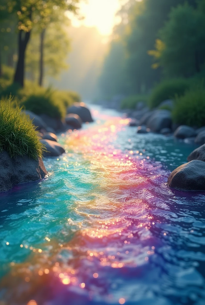 (photorealism:1.2), bokeh effect of all colors river