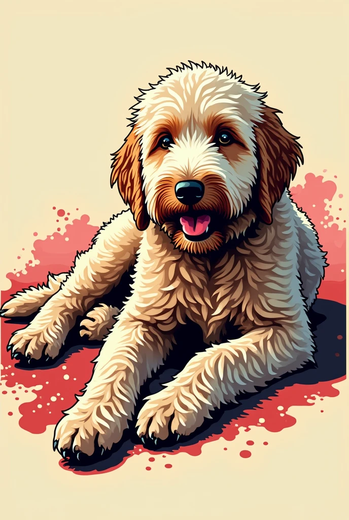 Labradoodle laid down, as an illustration style of roy lichtenstein
