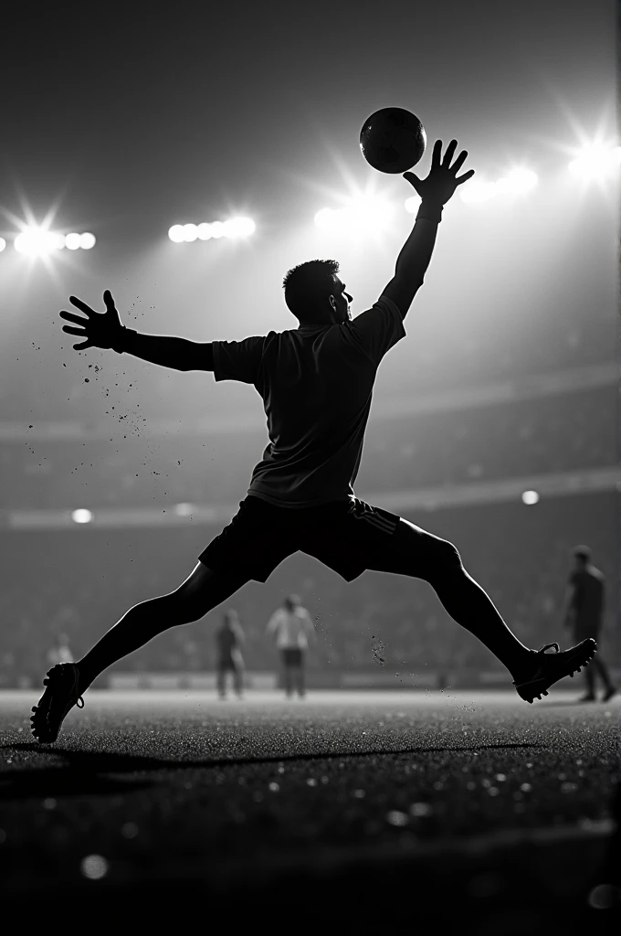 Silhouette of a man saving a penalty