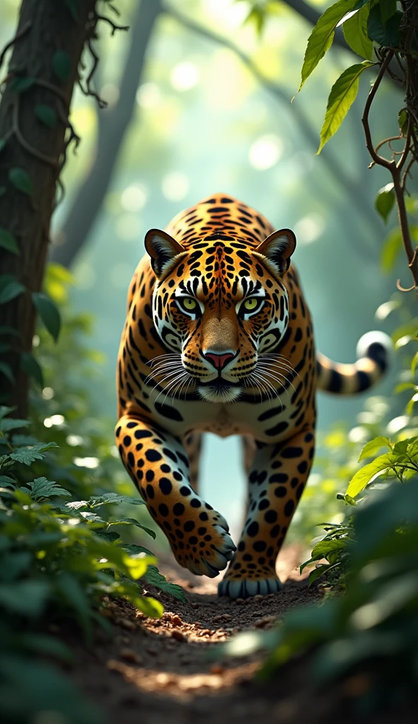 Jaguar in the jungle in 3D