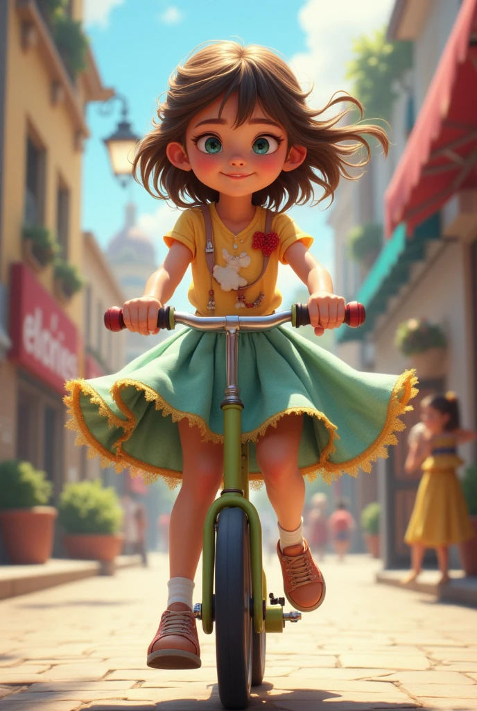 An girl in a short skirt gathered behind the handle