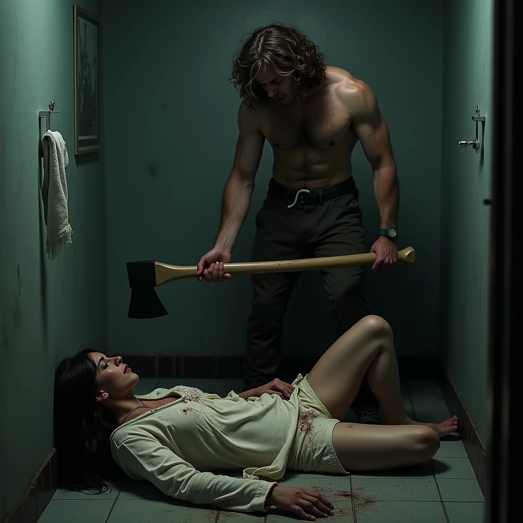The woman, with her straight hair now tangled and her pajamas stained with dirt and sweat, was lying on the cold, damp bathroom floor. Her hands shook as she tried, ending in failure, move away from the menacing figure that loomed before her. The sound of her panting breath echoed through the bathroom, amplifying the despair that enveloped her..
The man, de 1,80m, brunette with curly hair, was standing right in front. Their eyes, filled with silent fury, shone with a disturbing intensity. In your hands, a heavy axe, is hanging threateningly. He remained motionless, just watching her, as if she was savoring the terror emanating from her.
Every second that passed felt like an eternity., as a heavy silence settled over the small space. She knew there was no escape, His gaze made it clear that his sentence had already been decreed. The bathroom is dark