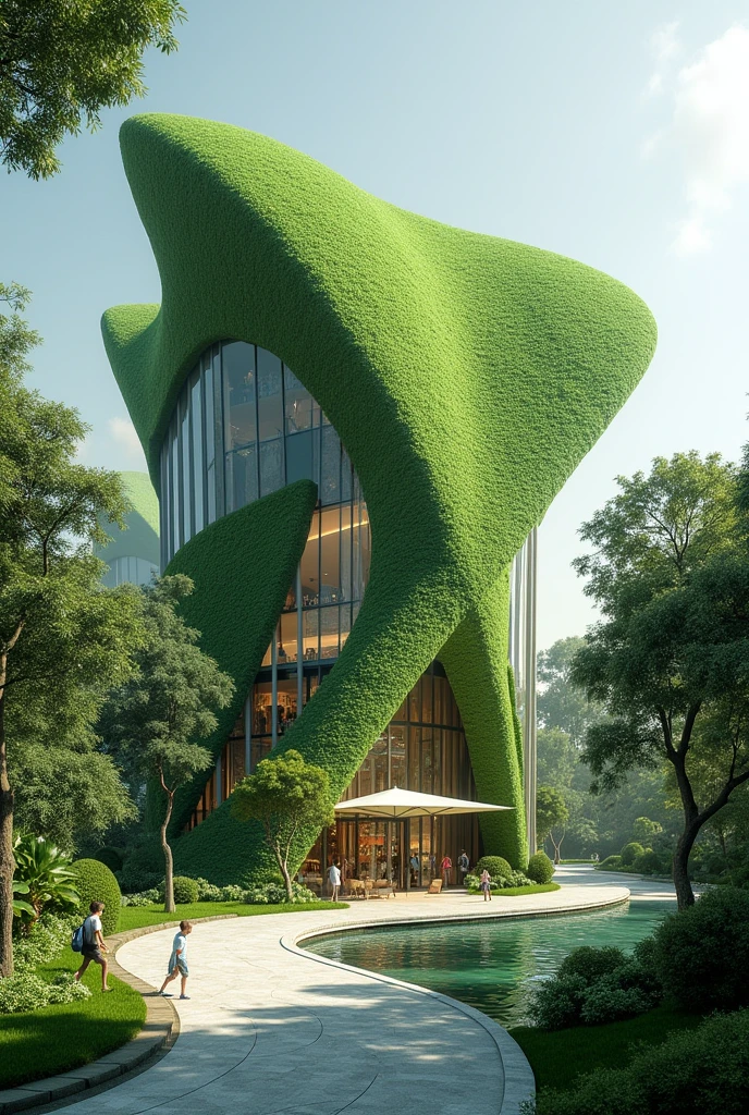 Leaf-shaped shopping mall seen from outside



