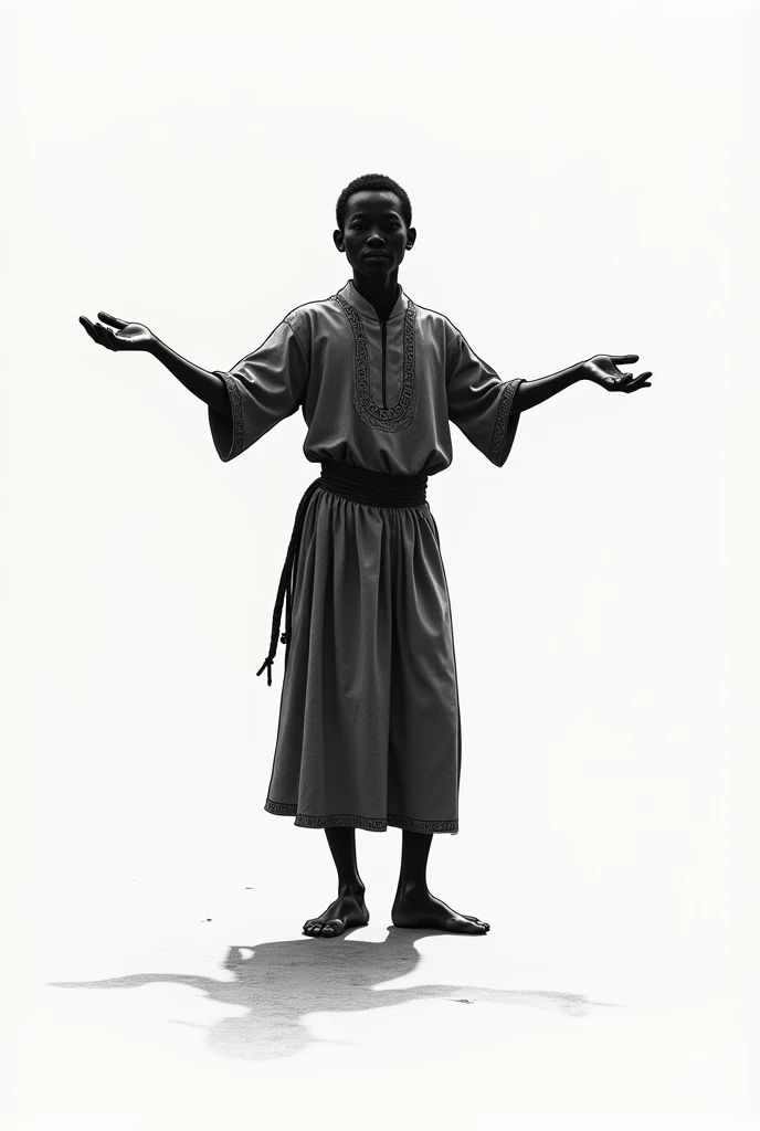 Uncolored drawing showing the silhouette of a person wearing the traditional clothing of the carranga dance, in a pose that suggests he is showing something.