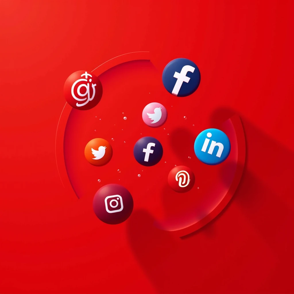 Social media icons in a beautiful way with a red background