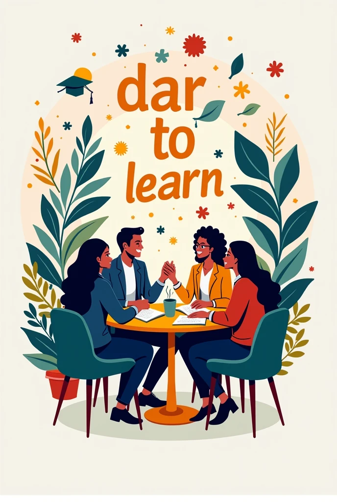 A logo for the phrase: "Dare to learn" with an image of socializing