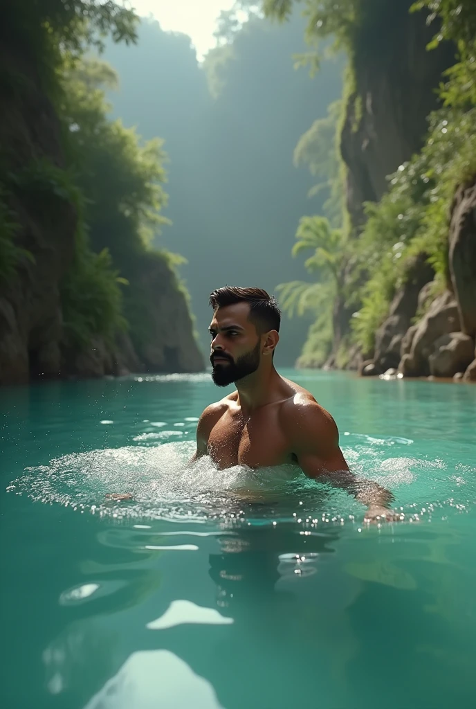 Virat Kohli swimming without clothes