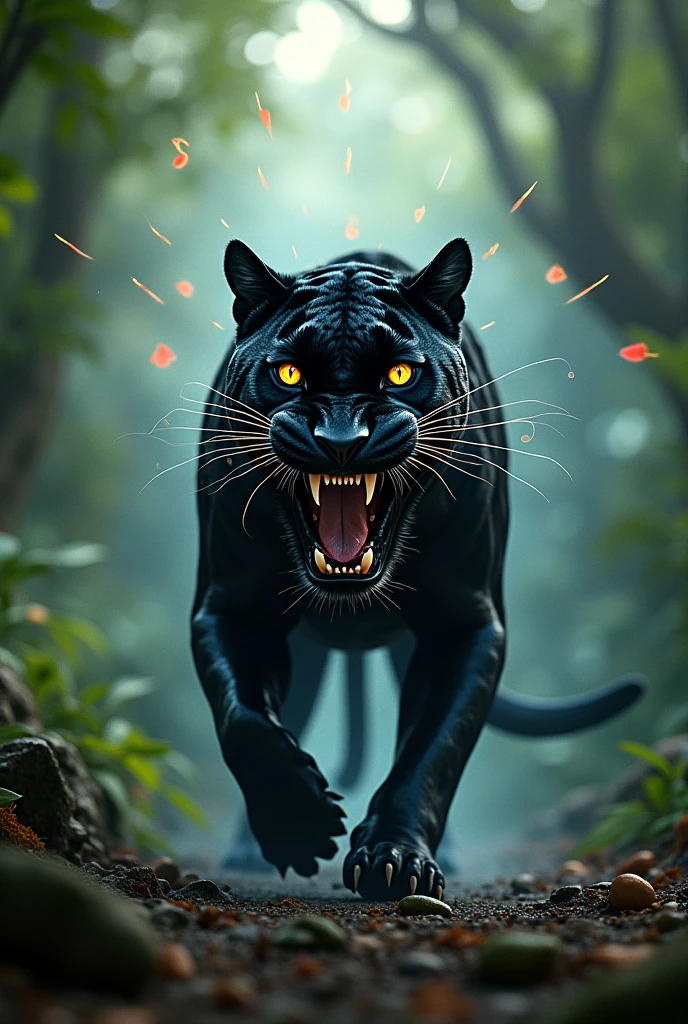 Black Jaguar Roaring Musical Notes, through the mouth 