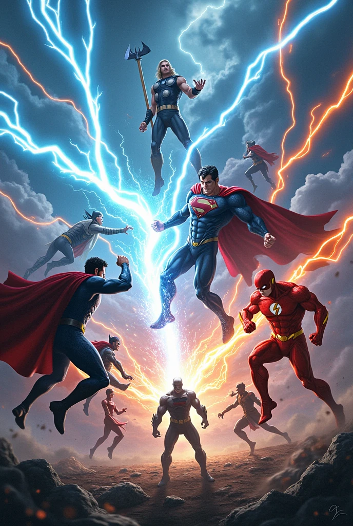 Superman vs thor vs Sukuna vs gojo vs saitama vs batman vs flash vs doctor doom death fight full lightning powers