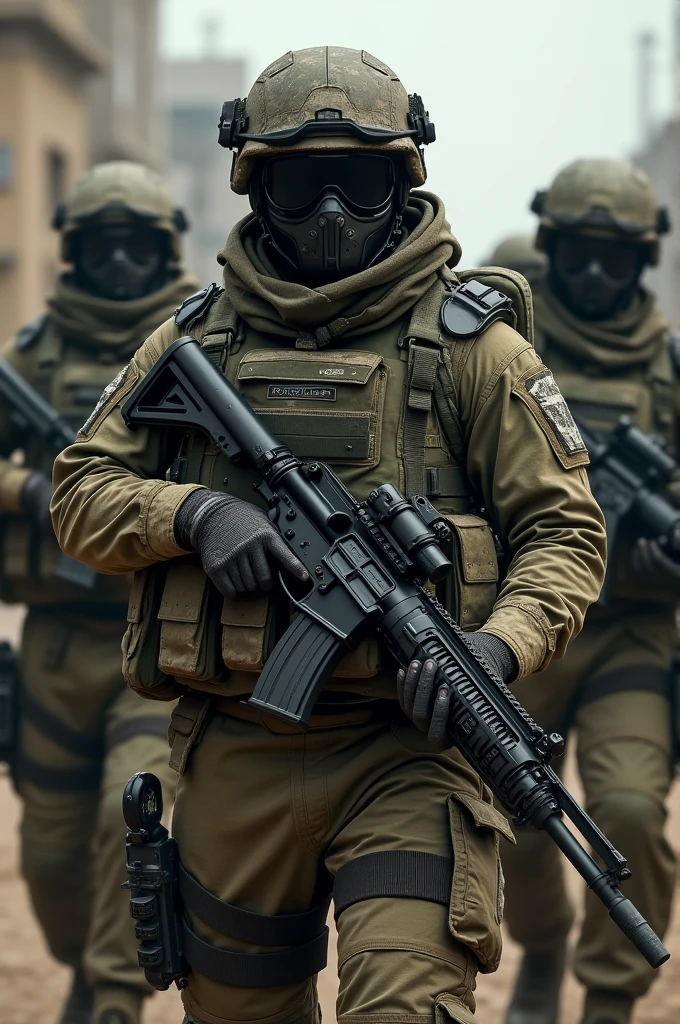 Shield carrying weapons helmet grenades knives and soldiers