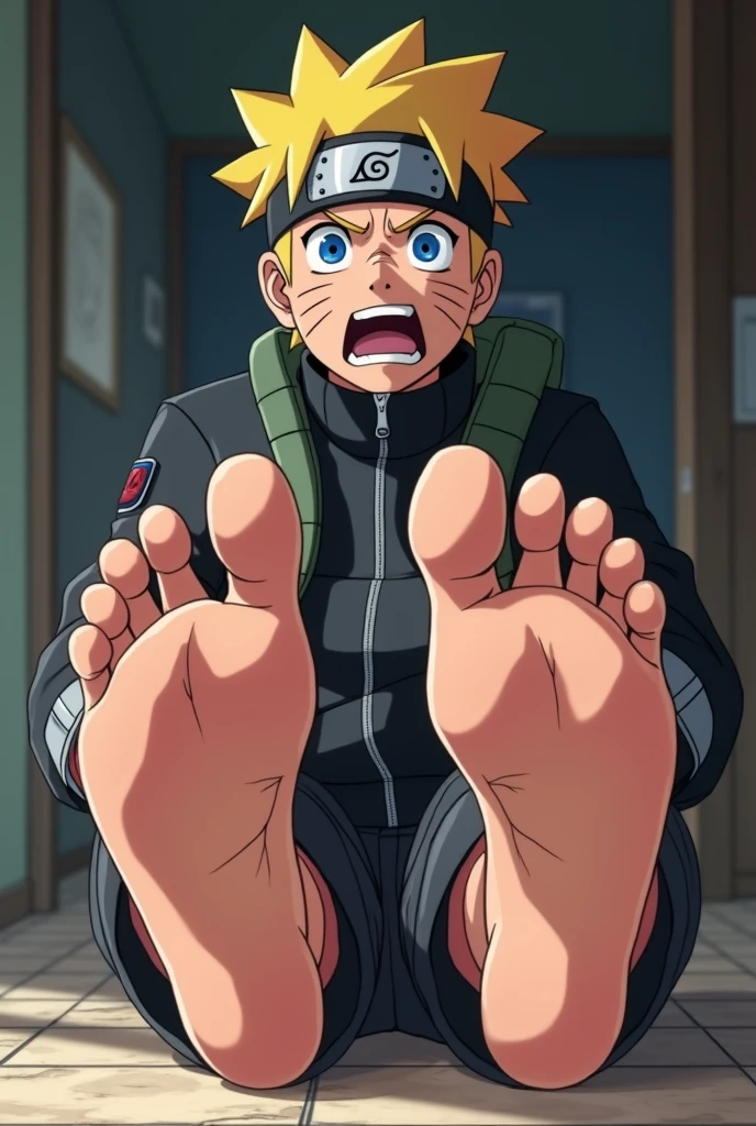 The brunette man's feet smell and Naruto is disturbed by the smell.