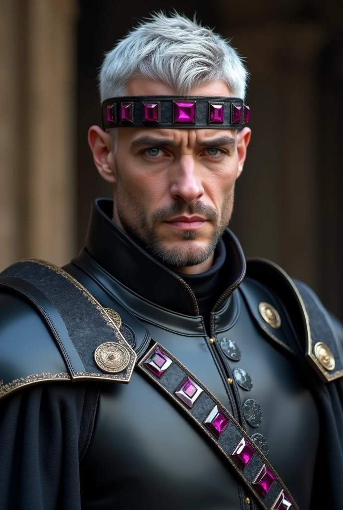 {{Masterpiece, best quality, oil painting, dramatic, male focus, by Gustave Klimt}}, ((((the full body portrait of a 30 year old male knight, violent, manly, sexy, tall, young, he has silver hair, tan, scarred face, sullen, arrogant, pensive, majestic)))), (((((((He is covered in blood, wearing cyborg plate armor, with a red diamond shape on his chest))))))). ((Jungle background, hawk moths flying))