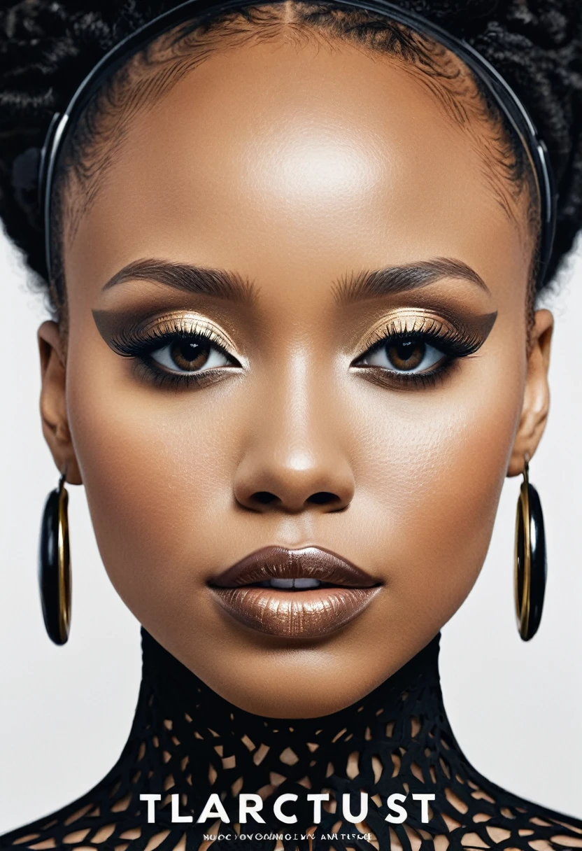 Cover design for a song about distrust and artificiality towards a woman created by an AI. The image must include a light-skinned black woman, with fine strokes, with an appearance that mixes human and technological elements, highlighting that it is &#39;made in AI&#39;. Use digital elements, as circuits or programming codes, to accentuate the artificiality. The scene should be the streets of Tokyo at night, with a light cyberpunk aesthetic. The predominant colors should be blue and silver. The woman must look elegant, but with an aura of mystery and a touch of robotics.