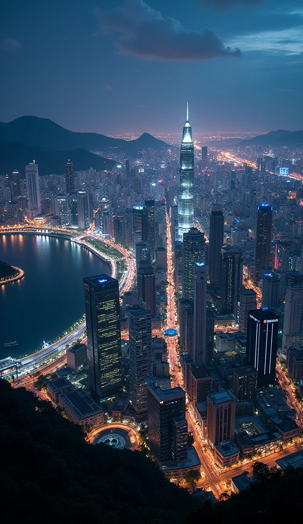 Indonesia Night city view from sky