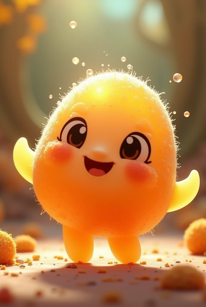 Generate an animated kombucha scoby with legs and arms and a cute animated face