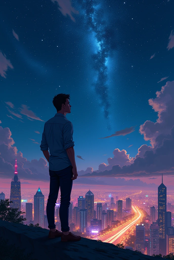 Philippines city lights, handsome stargazing