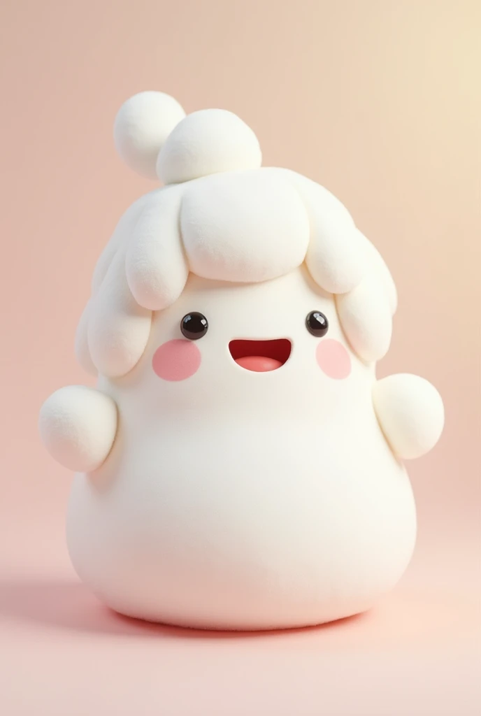 a friendly marshmellow wich wears a white beautiful wig with a cute and happy smile on the face