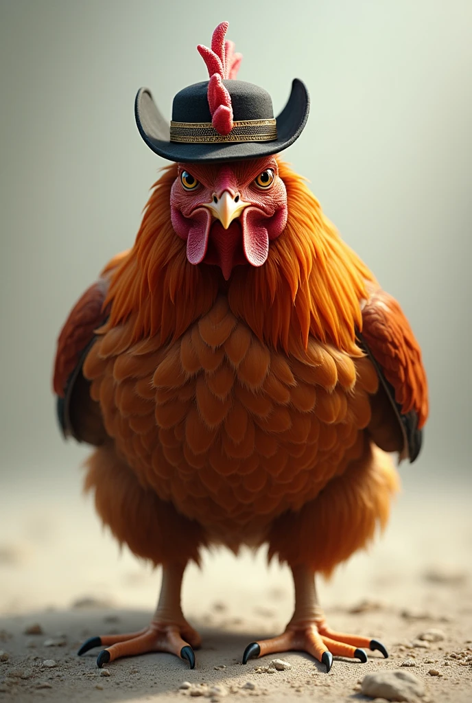 a chicken wearing a hat that is very angry and will dominate the world. is 10