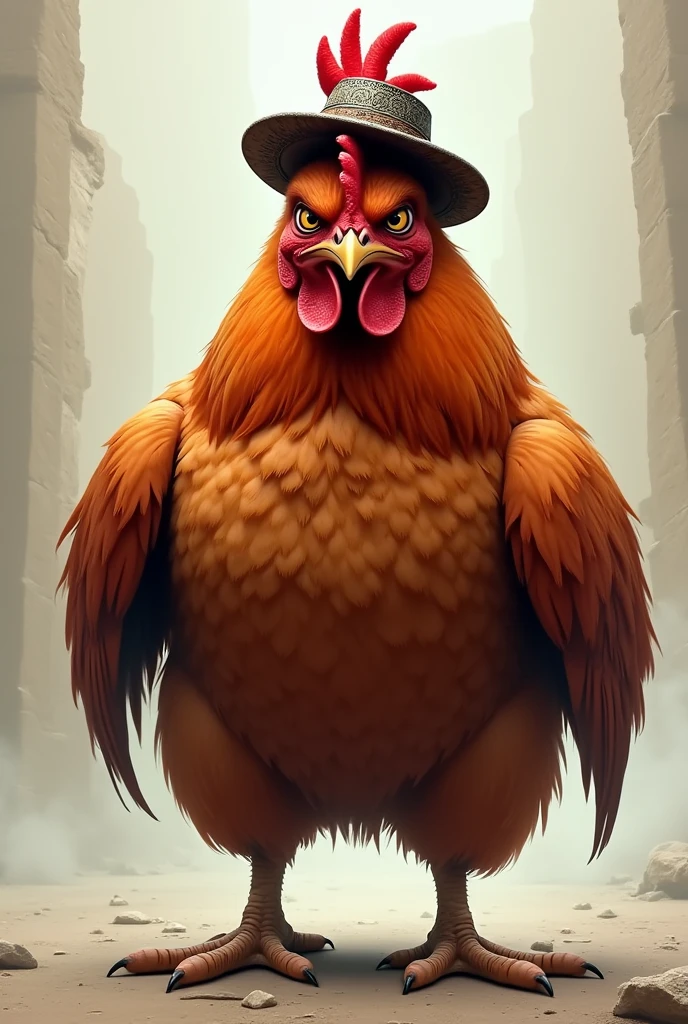 a chicken wearing a hat that is very angry and will dominate the world. is 10