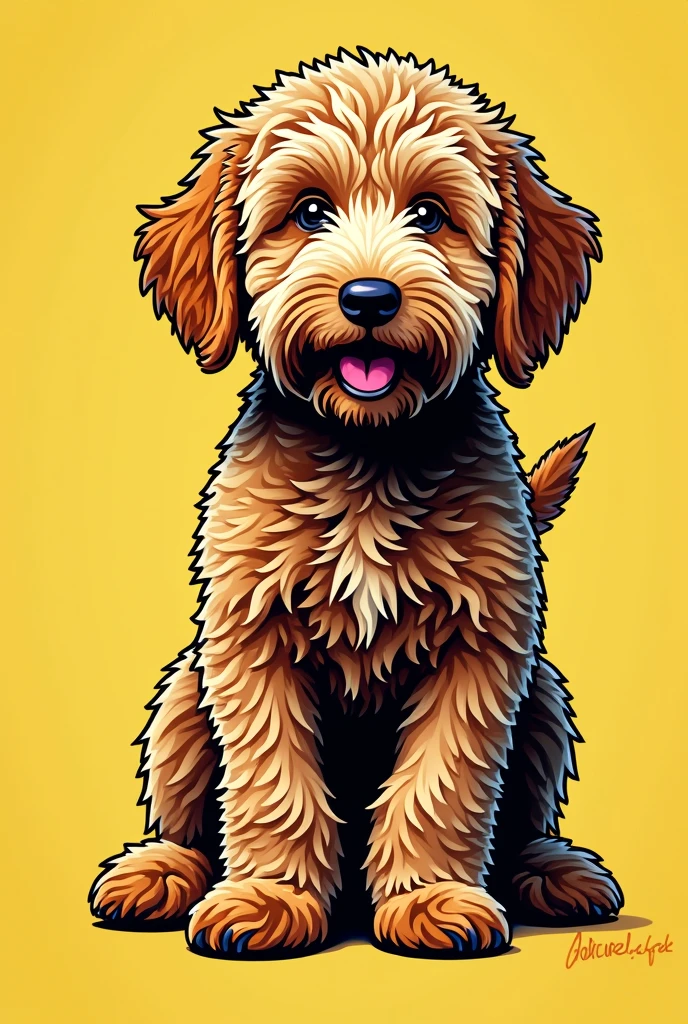 Labradoodle dog standing with no background. In a comic roy lichenstien style