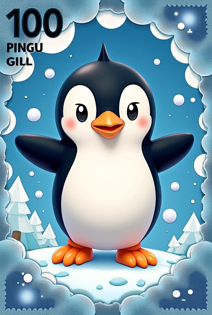 Create a 100 pingu bill that has a cute animated penguin in the center 