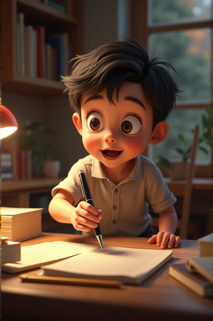 A boy who take a pen