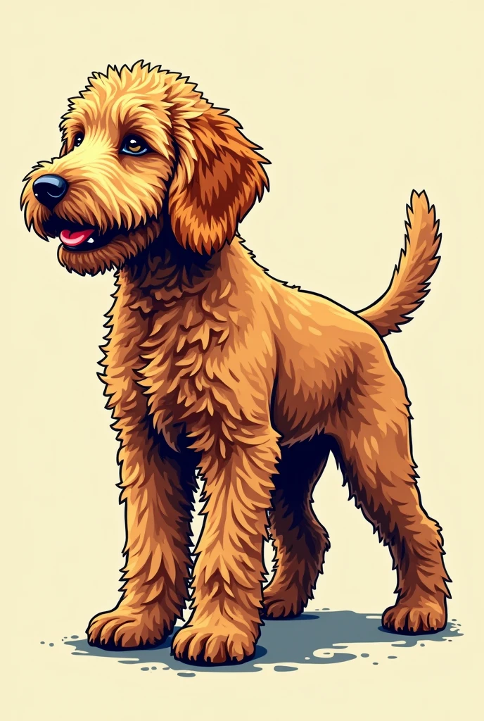 Labradoodle dog standing side on with no background. In a comic roy lichenstien style