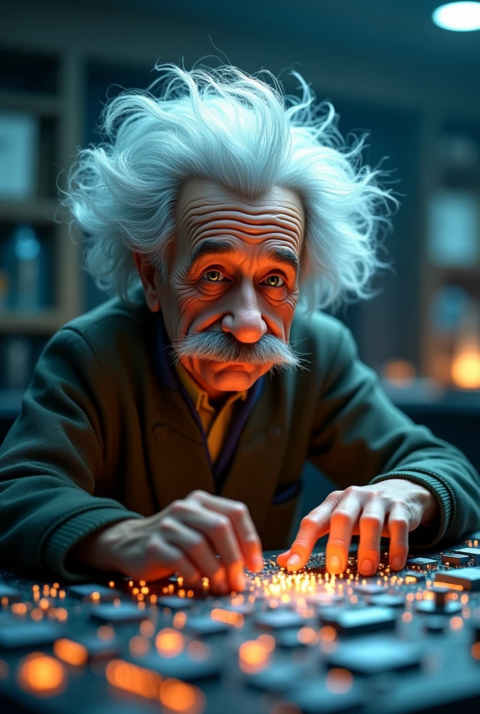 Albert einstein with a electronic board animated