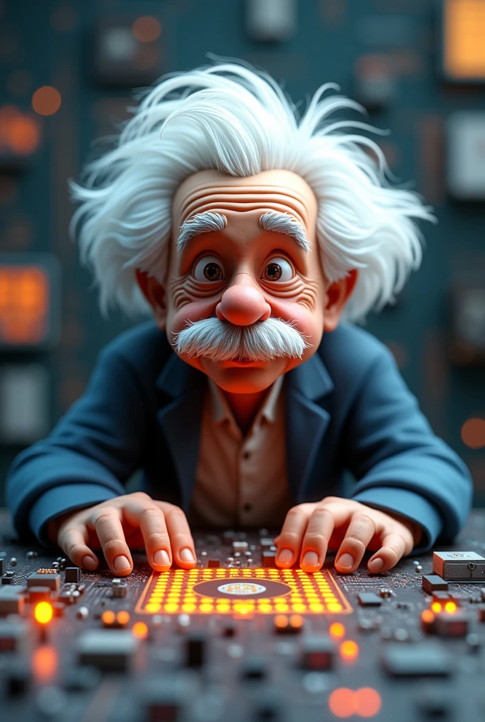 Albert einstein with a electronic board animated 3D