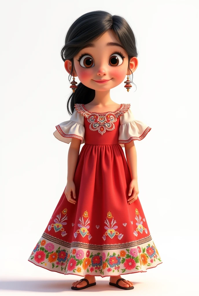 Cute in Mexican dress on white background. pixar style