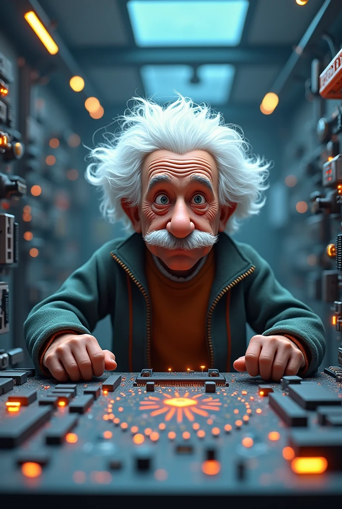 Albert einstein with a electronic board animated 3D