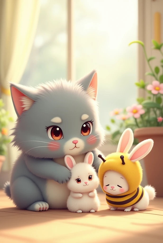 British Shorthair，Anime Touch，Rabbitの赤ちゃん，Rabbit，みつばちのコスチュームを着たRabbit