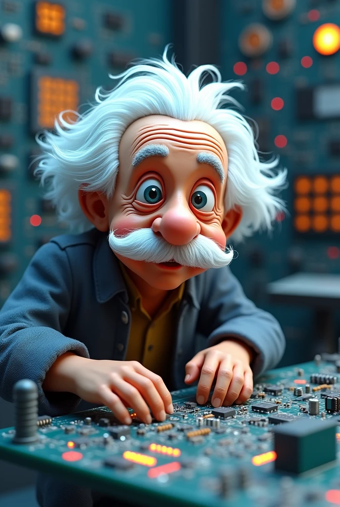 Albert einstein with a electronic board animated 3D