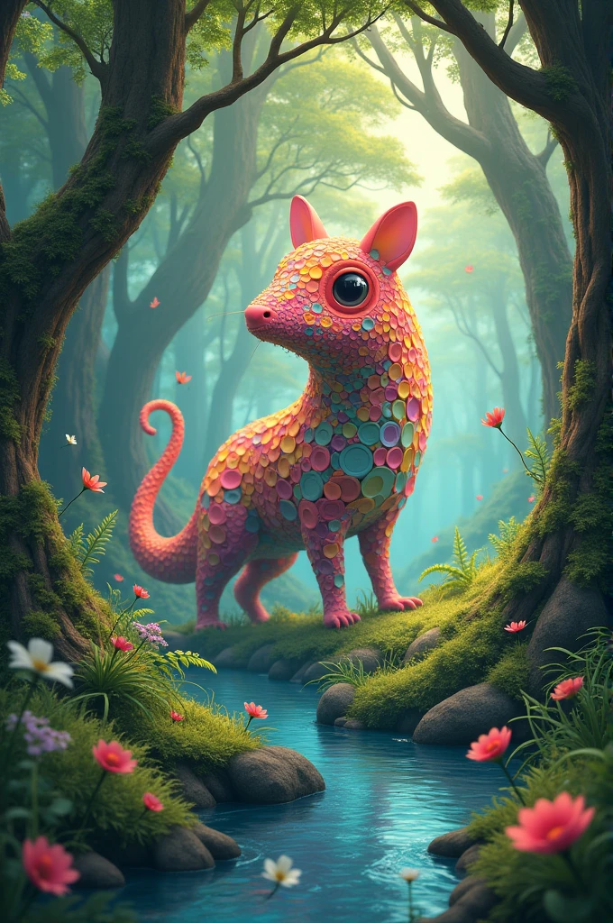 Create an animal with circles of various sizes and their surroundings 