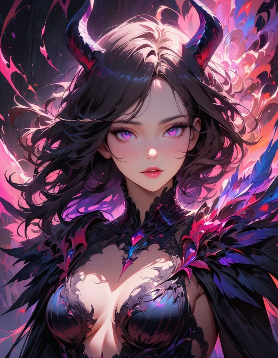 detailed textures, high quality, high resolution, high accuracy, Realism, color correction, correct lighting settings, harmonious composition.cute anime girl demon with big wings,1 girl,detailed face,beautiful detailed eyes,beautiful detailed lips,чcutвычайно детализированный скин,long eyelashes,horns,bat-like wings,detailed feathers,dark fantasy,digital painting,conceptual art,dramatic lighting,cinematic,bright colors,very detailed,8 K,masterpiece, ПЕРЕРЫВ masterpiece, high_cut, Beautiful face, Tyndall effect, photo realistic, (high detailed skin:1.2), 8 K uhd, high quality, high cutolution, 4K, 8 K, hips