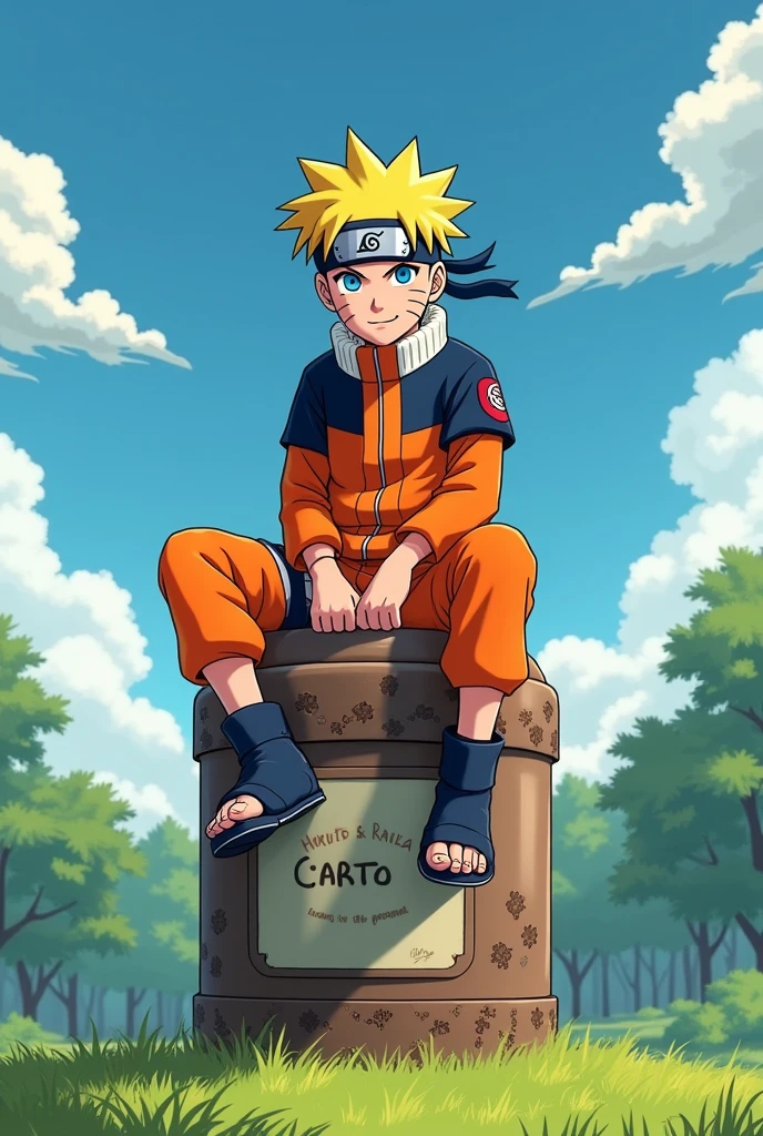 naruto sits on the bottle