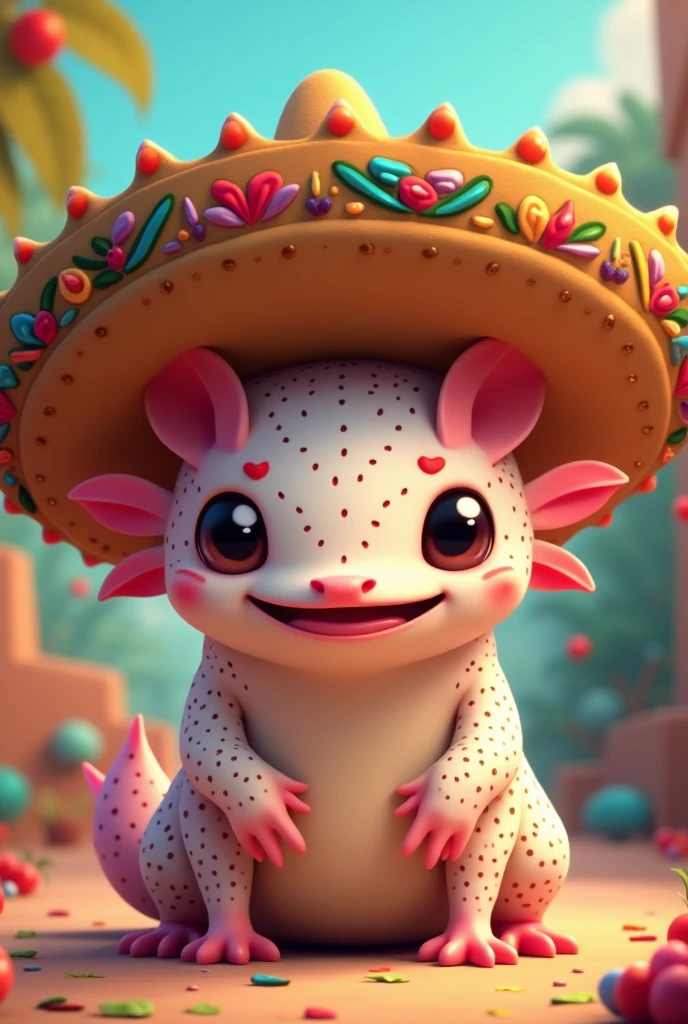 Animated axolotl with Mexican hat 
