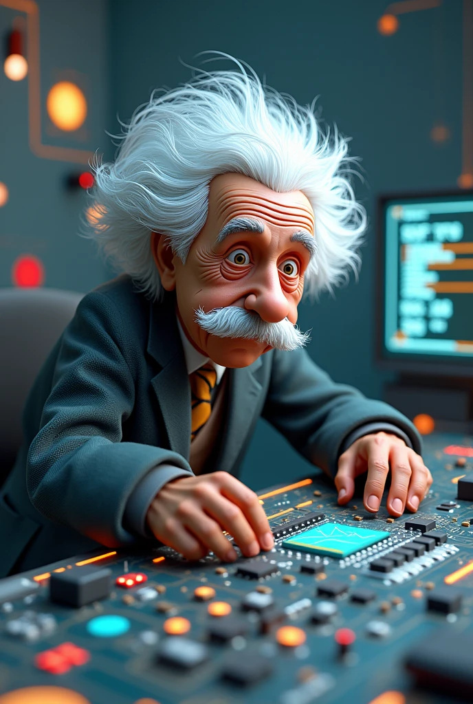 Albert einstein with a electronic board animated 3D